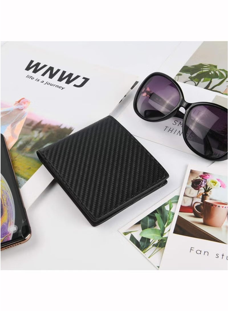 Mens Wallet Multi-functional Casual Tersely Leather Trifold Carbon Fiber Rfid Blocking Card Holder Bifold Stylish Wallets with Id Window Gifts for Men Business Black "PREMIUM QUALITY:The made from han - Image 4
