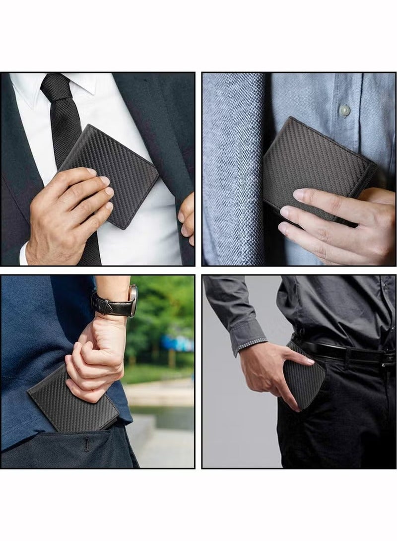 Mens Wallet Multi-functional Casual Tersely Leather Trifold Carbon Fiber Rfid Blocking Card Holder Bifold Stylish Wallets with Id Window Gifts for Men Business Black "PREMIUM QUALITY:The made from han - Image 5