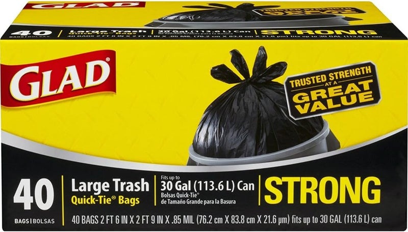 Glad Guaranteed Strong Large Quick-Tie Trash Bags, 30 Gallon, 40 Count