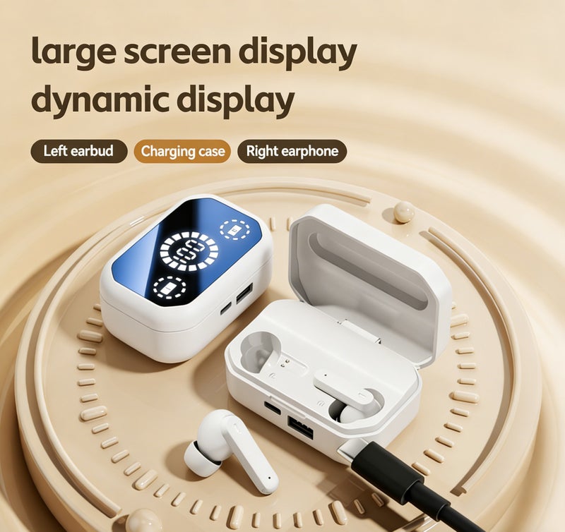 مُوطْمُوك  M154 2026 سماعات بلوتوث لاسلكية، سماعات بلوتوث 6.0 مع شاشة رقمية كبيرة ديناميكية، وضع ألعاب 0 تأخير، خفض ضوضاء مكالمات الذكاء الاصطناعي والصوت المكاني - سماعات خفيفة الوزن للتحكم باللمس للرياضة والعمل والاستخدام اليومي (أبيض) - Image 3