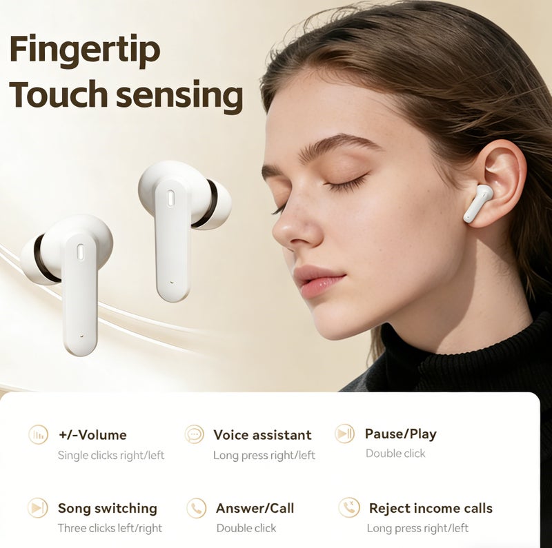 مُوطْمُوك  M154 2026 سماعات بلوتوث لاسلكية، سماعات بلوتوث 6.0 مع شاشة رقمية كبيرة ديناميكية، وضع ألعاب 0 تأخير، خفض ضوضاء مكالمات الذكاء الاصطناعي والصوت المكاني - سماعات خفيفة الوزن للتحكم باللمس للرياضة والعمل والاستخدام اليومي (أبيض) - Image 5