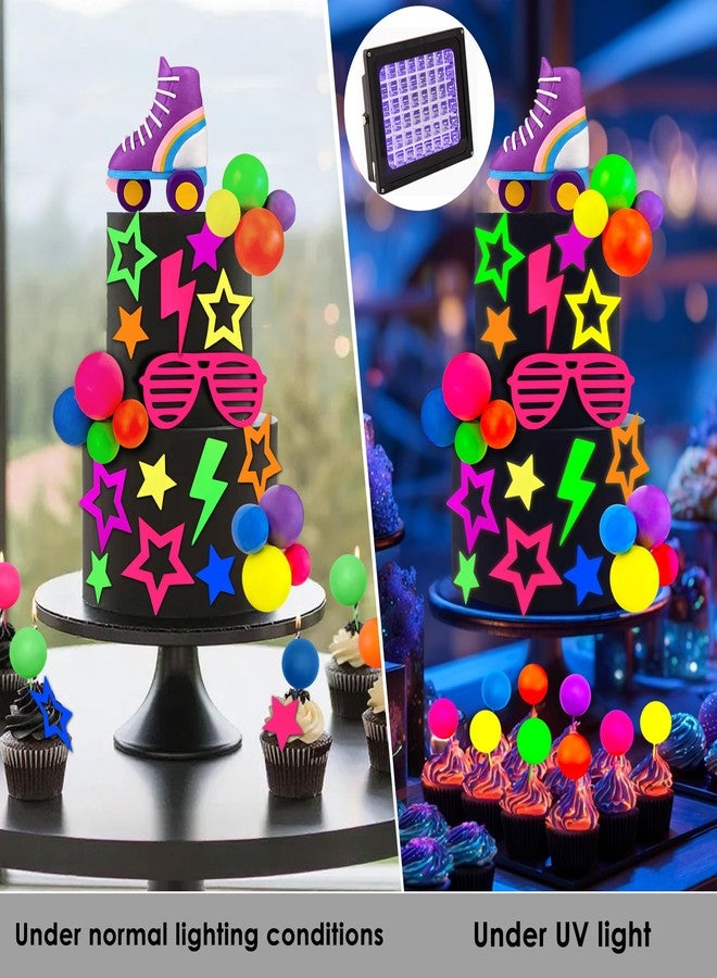 SPFYunion 28 PCS Glow Ball Cake Topper 80s 90s Cake Toppers Set with Star Roller Skates Glasses and Lightning Decor Retro Cupcake Toppers for Neon Retro Birthday Party Supplies - Image 3