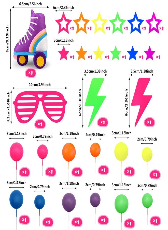 SPFYunion 28 PCS Glow Ball Cake Topper 80s 90s Cake Toppers Set with Star Roller Skates Glasses and Lightning Decor Retro Cupcake Toppers for Neon Retro Birthday Party Supplies - Image 2
