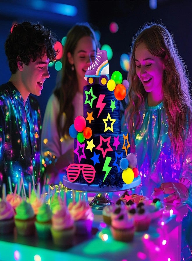 SPFYunion 28 PCS Glow Ball Cake Topper 80s 90s Cake Toppers Set with Star Roller Skates Glasses and Lightning Decor Retro Cupcake Toppers for Neon Retro Birthday Party Supplies - Image 4