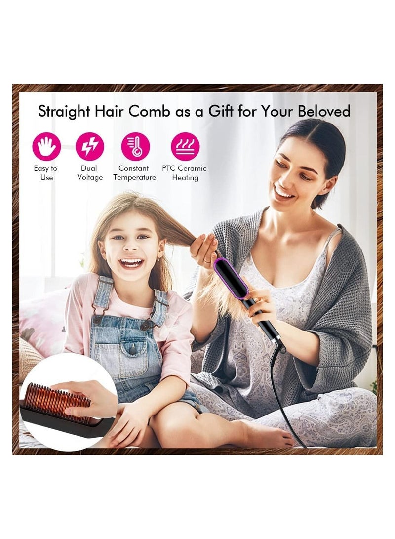 DubaiGallery Hair Straightener Brush, 25s Fast Heating Ceramic PTC Straightening Brush for Women and Men, Hot Brush for Professional Hair Styling, 20 Minutes Auto-Off 5 Levels Adjustable Temperature (Black) - Image 4