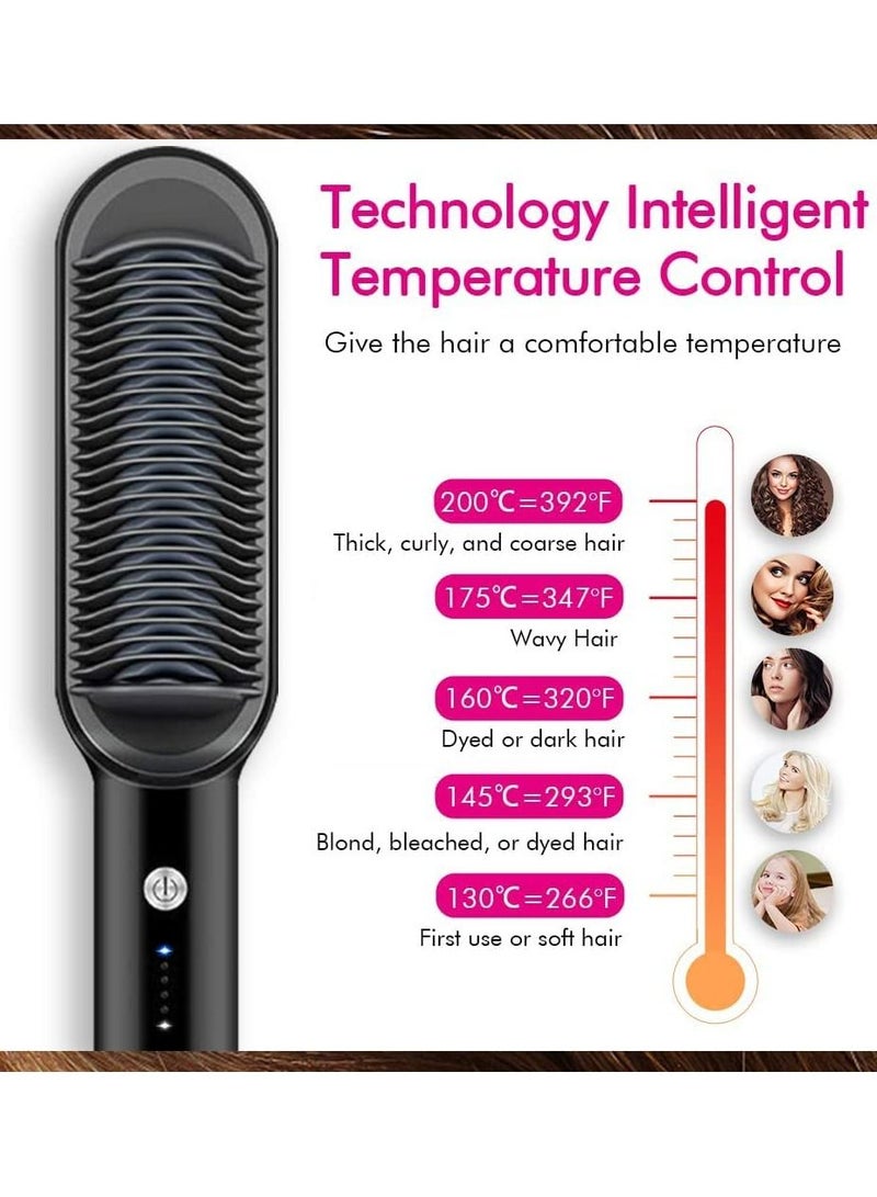 DubaiGallery Hair Straightener Brush, 25s Fast Heating Ceramic PTC Straightening Brush for Women and Men, Hot Brush for Professional Hair Styling, 20 Minutes Auto-Off 5 Levels Adjustable Temperature (Black) - Image 2