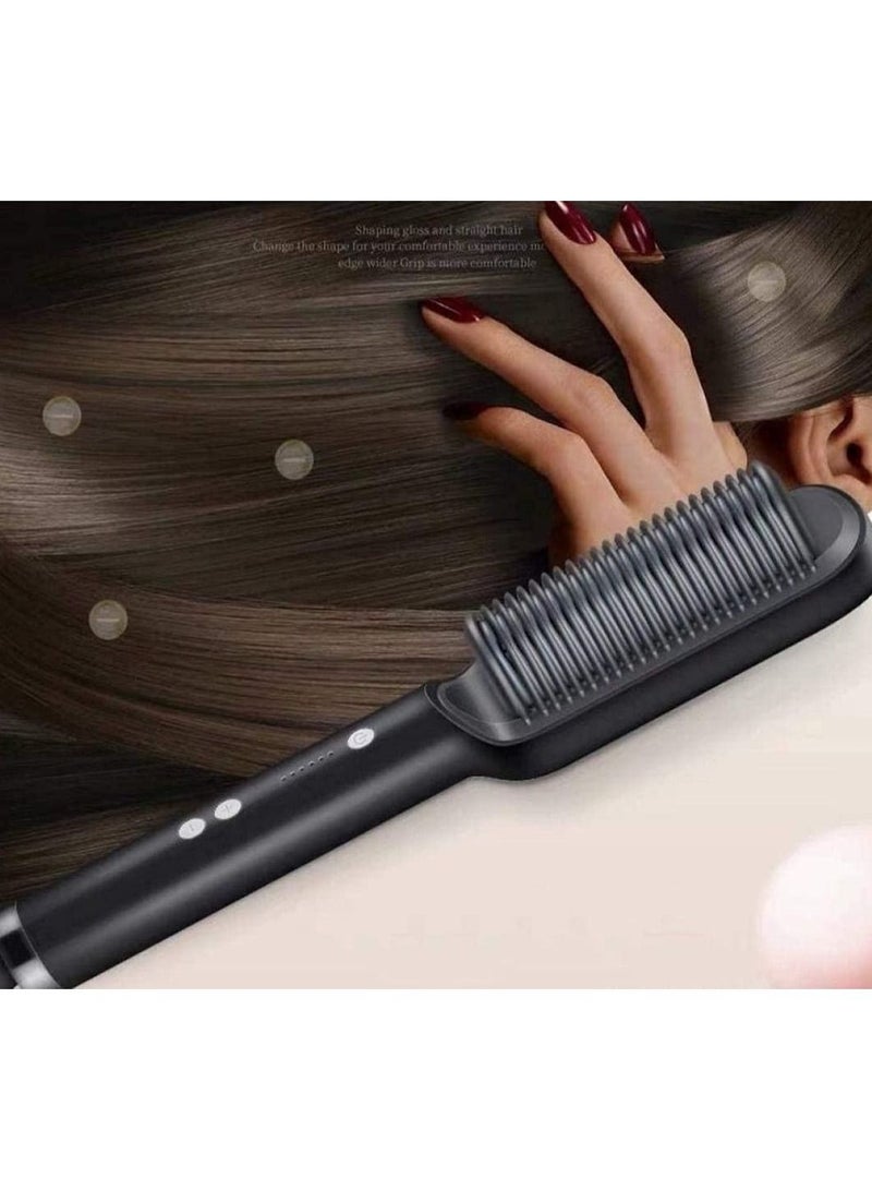 DubaiGallery Hair Straightener Brush, 25s Fast Heating Ceramic PTC Straightening Brush for Women and Men, Hot Brush for Professional Hair Styling, 20 Minutes Auto-Off 5 Levels Adjustable Temperature (Black) - Image 1