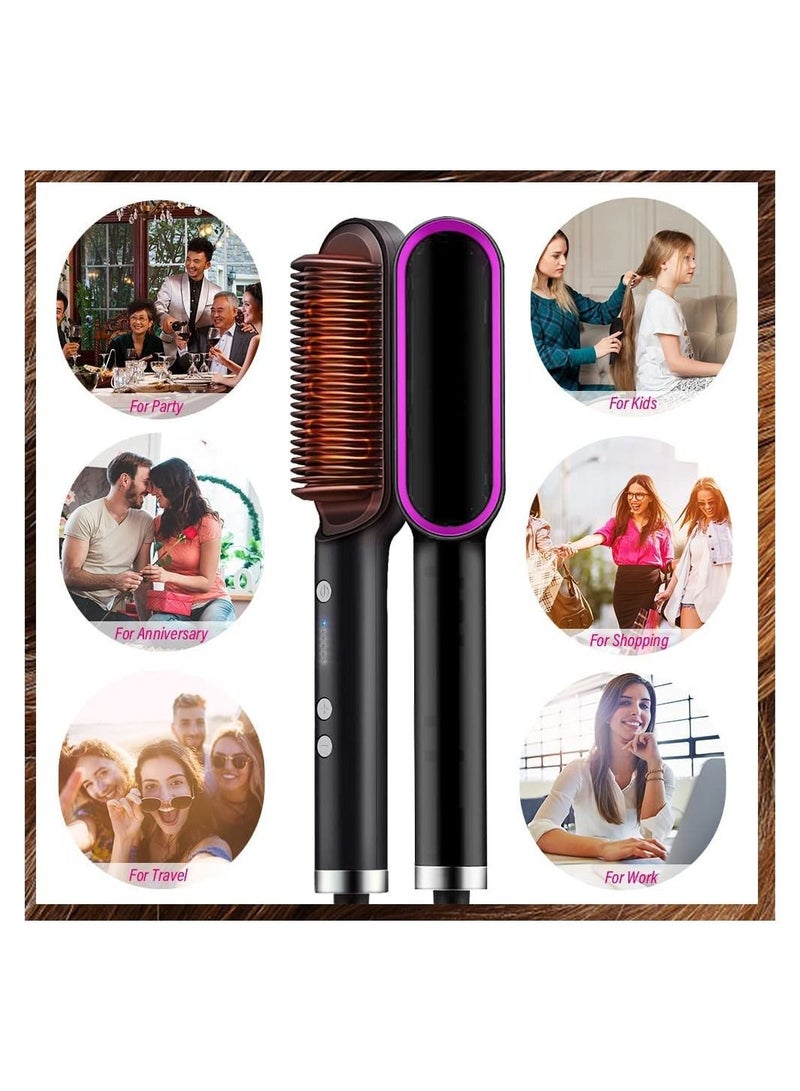 DubaiGallery Hair Straightener Brush, 25s Fast Heating Ceramic PTC Straightening Brush for Women and Men, Hot Brush for Professional Hair Styling, 20 Minutes Auto-Off 5 Levels Adjustable Temperature (Black) - Image 3