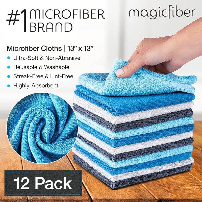 MagicFiber Microfiber Cleaning Cloth 12 Pack Large 13 x13 Highly Absorbent StreakFree Micro Fiber Cleaning Rags Towels for House Car Windows Housekeeping Household Dusting Kitchen - Image 2