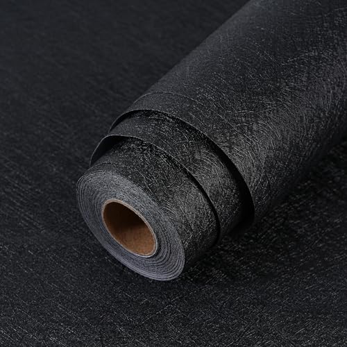 LOVADA Peel and Stick Wallpaper Black Silk Wall Paper - 15.7 x 300 Inch Self Adhesive Wallpaper Peel and Stick, Easy to Paste Wall Contact Paper for Stand Liner, Table and Door Makeover Decor - Image 1