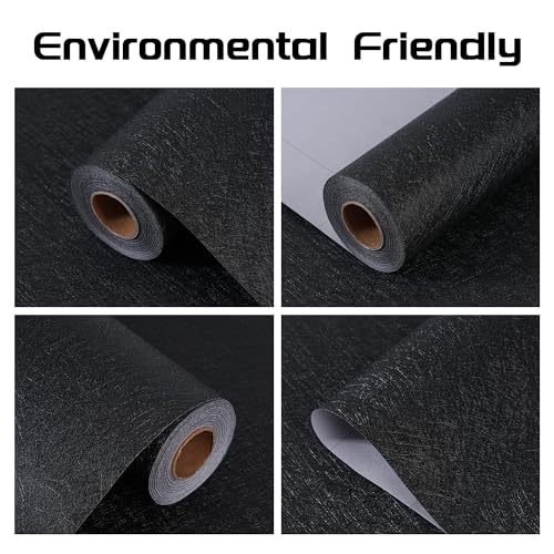 LOVADA Peel and Stick Wallpaper Black Silk Wall Paper - 15.7 x 300 Inch Self Adhesive Wallpaper Peel and Stick, Easy to Paste Wall Contact Paper for Stand Liner, Table and Door Makeover Decor - Image 4