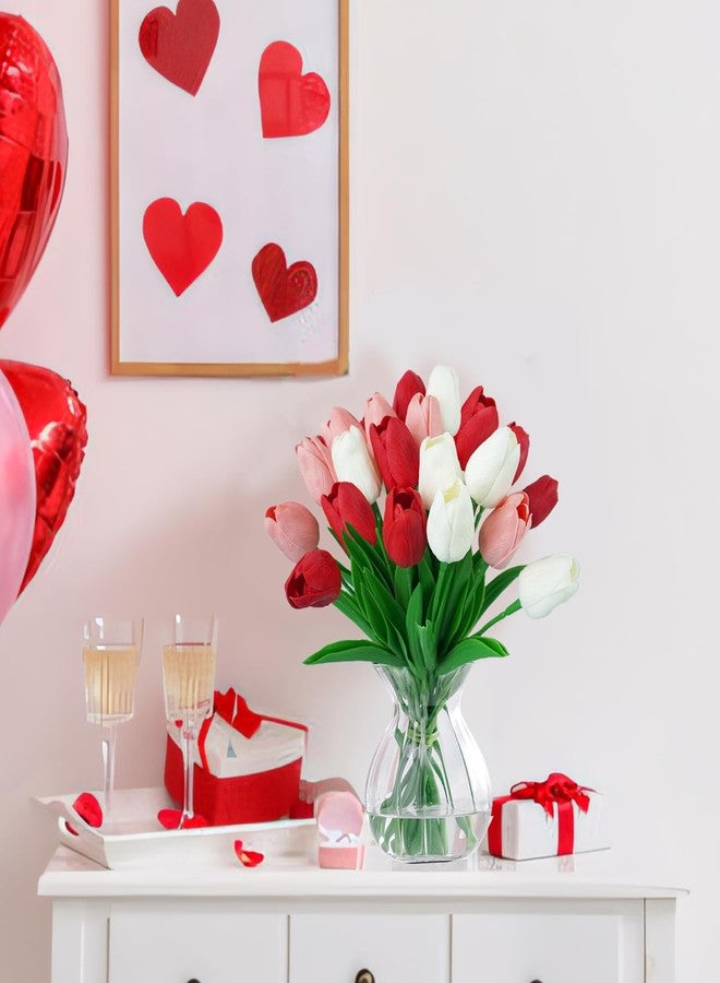 Ruidazon 18 Pcs Real Touch Tulips Artificial Flowers, Faux Tulips White Pink Red Fake Tulips Flowers for Table Centerpiece Vase Bouquet Home Kitchen Wedding Decorations - Image 5