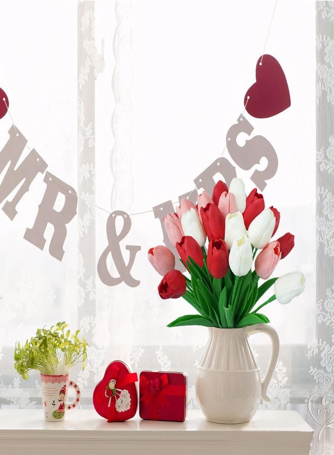Ruidazon 18 Pcs Real Touch Tulips Artificial Flowers, Faux Tulips White Pink Red Fake Tulips Flowers for Table Centerpiece Vase Bouquet Home Kitchen Wedding Decorations - Image 2