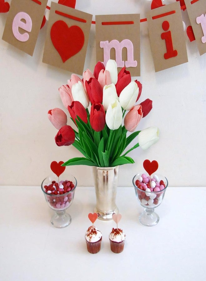 Ruidazon 18 Pcs Real Touch Tulips Artificial Flowers, Faux Tulips White Pink Red Fake Tulips Flowers for Table Centerpiece Vase Bouquet Home Kitchen Wedding Decorations - Image 4