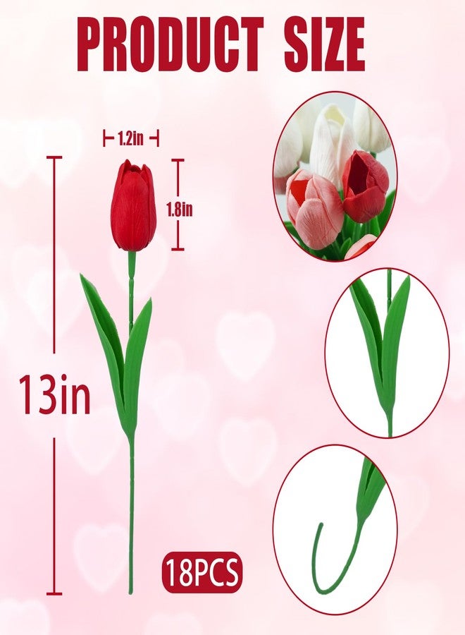 Ruidazon 18 Pcs Real Touch Tulips Artificial Flowers, Faux Tulips White Pink Red Fake Tulips Flowers for Table Centerpiece Vase Bouquet Home Kitchen Wedding Decorations - Image 3