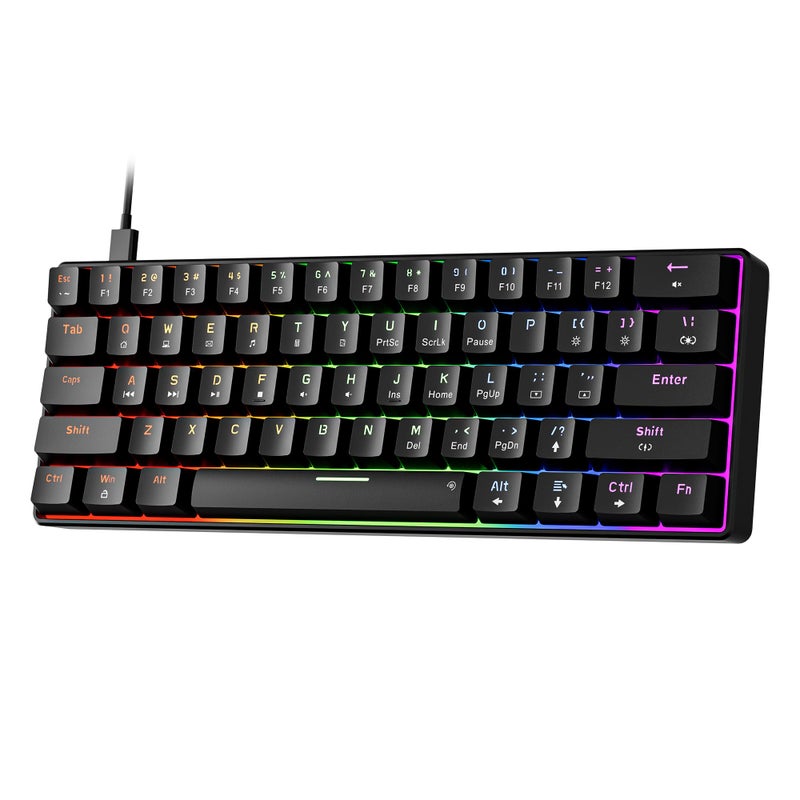 Newmen GM611 Mechanical Keyboard,Rainbow LED Backlit Gaming Wired Keyboards Compact Mini 61 Keys Portable 60 Percent Mechanical Keyboard with Black Keycaps,for Windows Laptop PC Linear Red Switches - Image 1