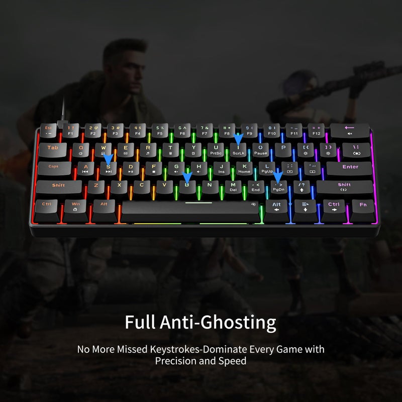 Newmen GM611 Mechanical Keyboard,Rainbow LED Backlit Gaming Wired Keyboards Compact Mini 61 Keys Portable 60 Percent Mechanical Keyboard with Black Keycaps,for Windows Laptop PC Linear Red Switches - Image 4