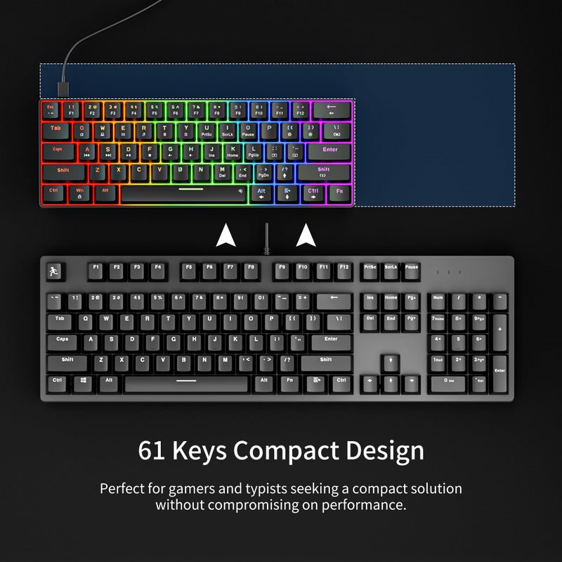 Newmen GM611 Mechanical Keyboard,Rainbow LED Backlit Gaming Wired Keyboards Compact Mini 61 Keys Portable 60 Percent Mechanical Keyboard with Black Keycaps,for Windows Laptop PC Linear Red Switches - Image 3