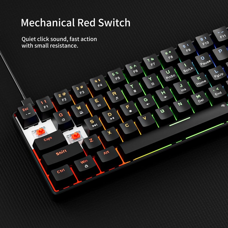 Newmen GM611 Mechanical Keyboard,Rainbow LED Backlit Gaming Wired Keyboards Compact Mini 61 Keys Portable 60 Percent Mechanical Keyboard with Black Keycaps,for Windows Laptop PC Linear Red Switches - Image 5