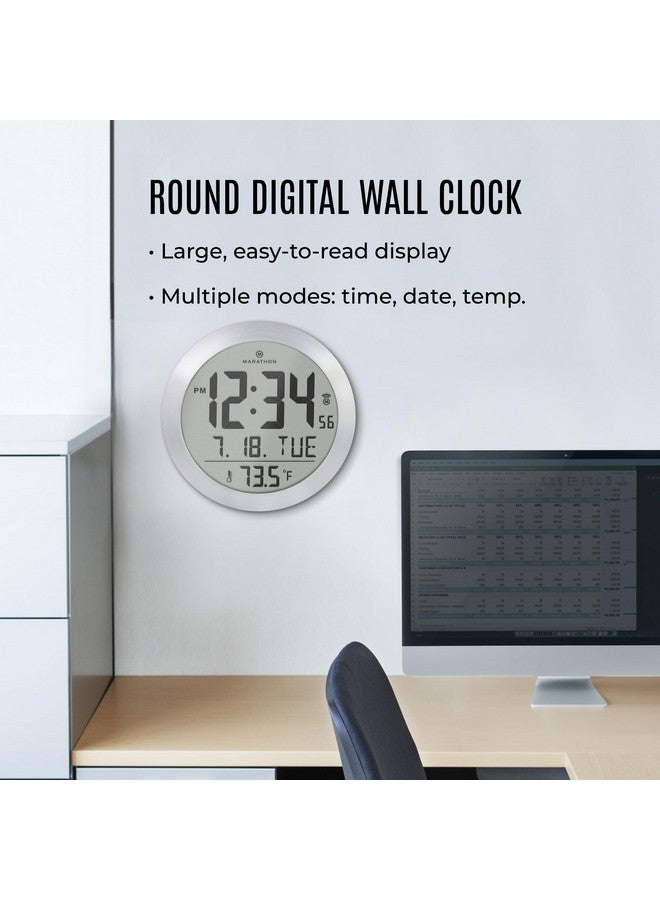 MARATHON 8-Inch Round Digital Wall Clock, Stainless Steel - Large, Easy-to-Read Display - AM/PM or 24-Hour Time, Eight Time Zones, Indoor Temperature, Date - Image 2