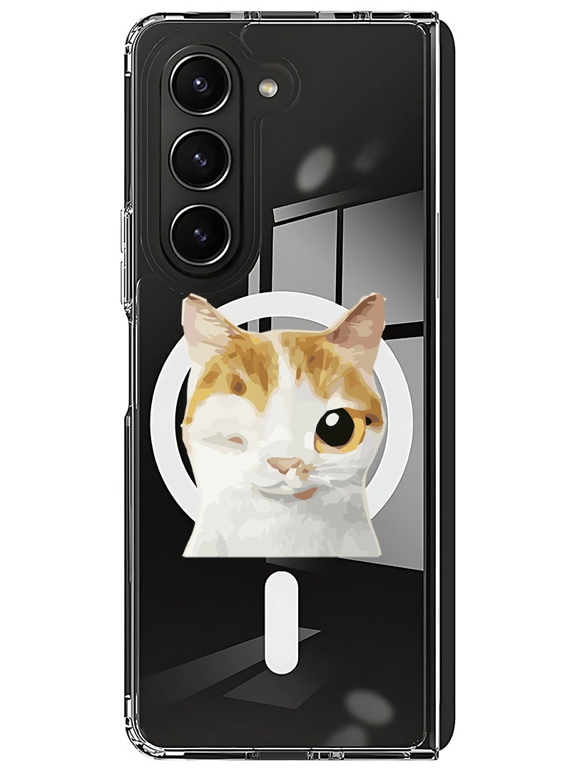 Theodor Magnetic Case for Samsung Galaxy Z Fold 5 Compatible with MagSafe Wireless Charging, Shockproof Phone Bumper Cover Cat Wink - Image 1