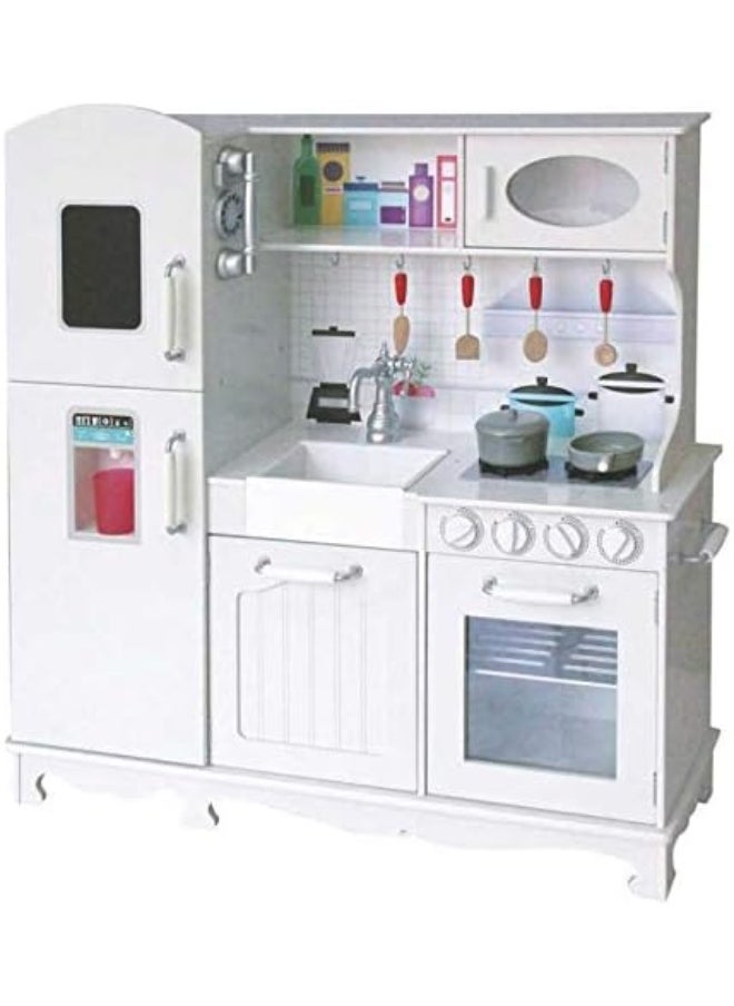 Rainbow Toys - RBW TOYS DollHouse Kit Kitchen white and fridge DIY Toy Realistic 3D with Furnitures Birthday Gift For Girl 94*30*102 CM - Image 1
