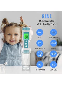 Ru syanl 8 in 1 (PH TDS EC Salinity ORP H2 S.G and Temperature) Digital Water Quality Tester Pool Salt Tester PH Meter for Water with LCD Backlit Testing Kits for Swimming Pool,Saltwater, Sea Water  - Image 2