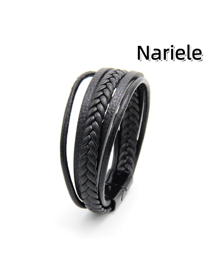 Nariele New Multi-Layer Hand Woven Leather Rope Magnetic Retro Bracelet - Image 1