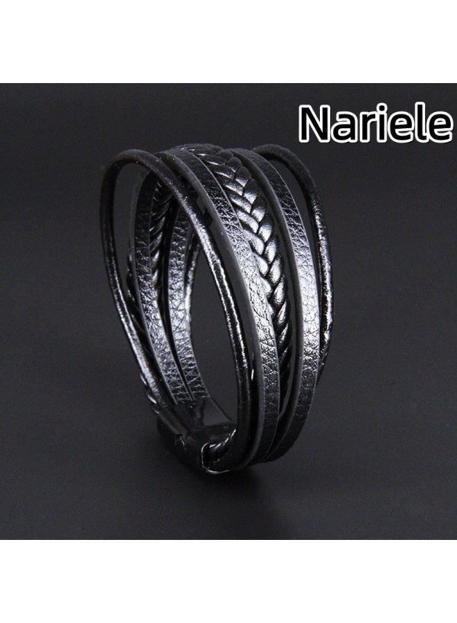 Nariele New Multi-Layer Hand Woven Leather Rope Magnetic Retro Bracelet - Image 2