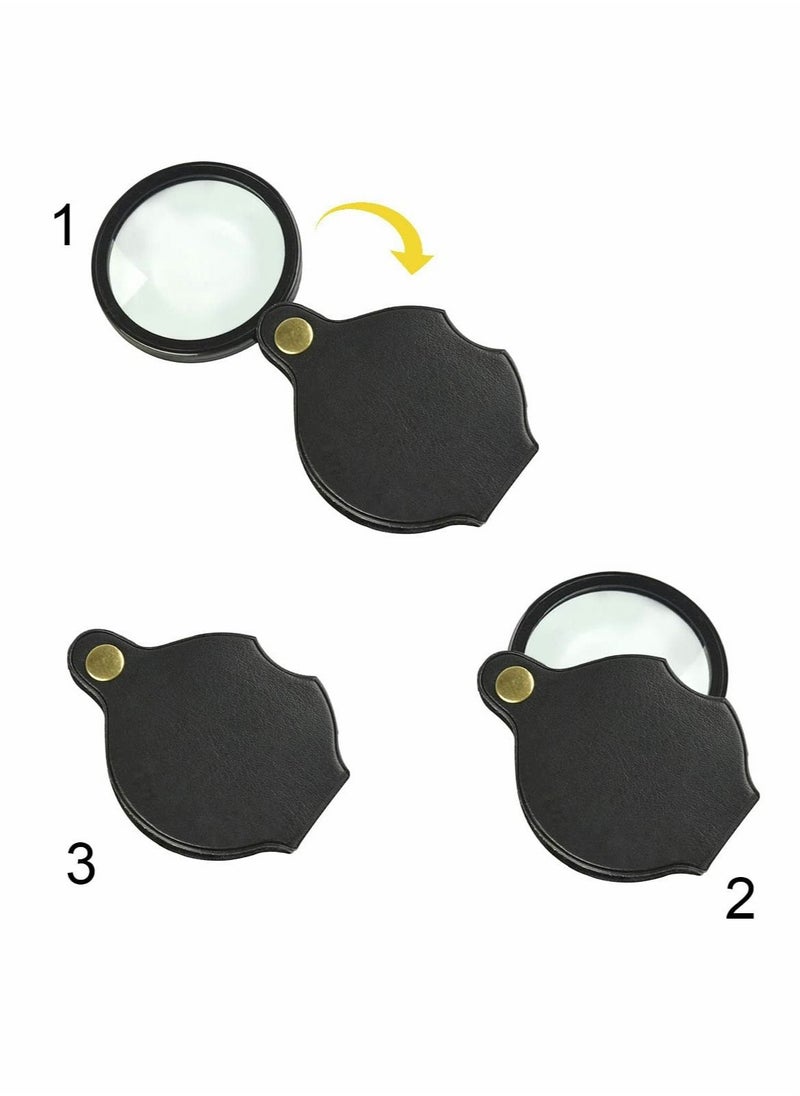 Excefore Pocket Magnifying Glass 10X HD Handheld, Mini Folding Magnifier with Leather Protective Cover Portable Magnifier for Reading, Inspection, Jewelry, Low Vision, Flip Open Lens, Office Supplies  - Image 4