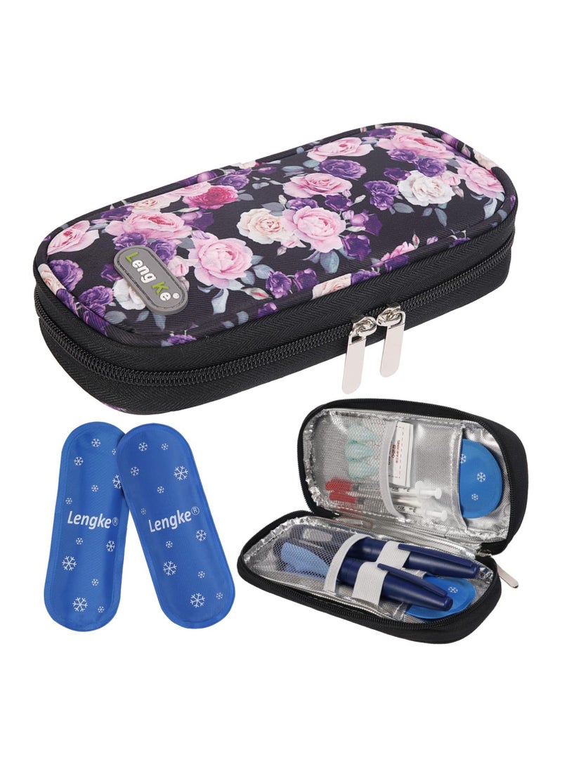 Insulin Cooler Travel Case for Diabetic Insulin Cooling Case Travel Portable Insulin Pen Carrying Case Cooler Bag Organizer for Diabetic Supplies with 2 Ice Pack  (Flower) - Image 1