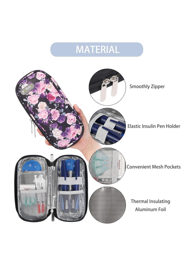 Insulin Cooler Travel Case for Diabetic Insulin Cooling Case Travel Portable Insulin Pen Carrying Case Cooler Bag Organizer for Diabetic Supplies with 2 Ice Pack  (Flower) - Image 2