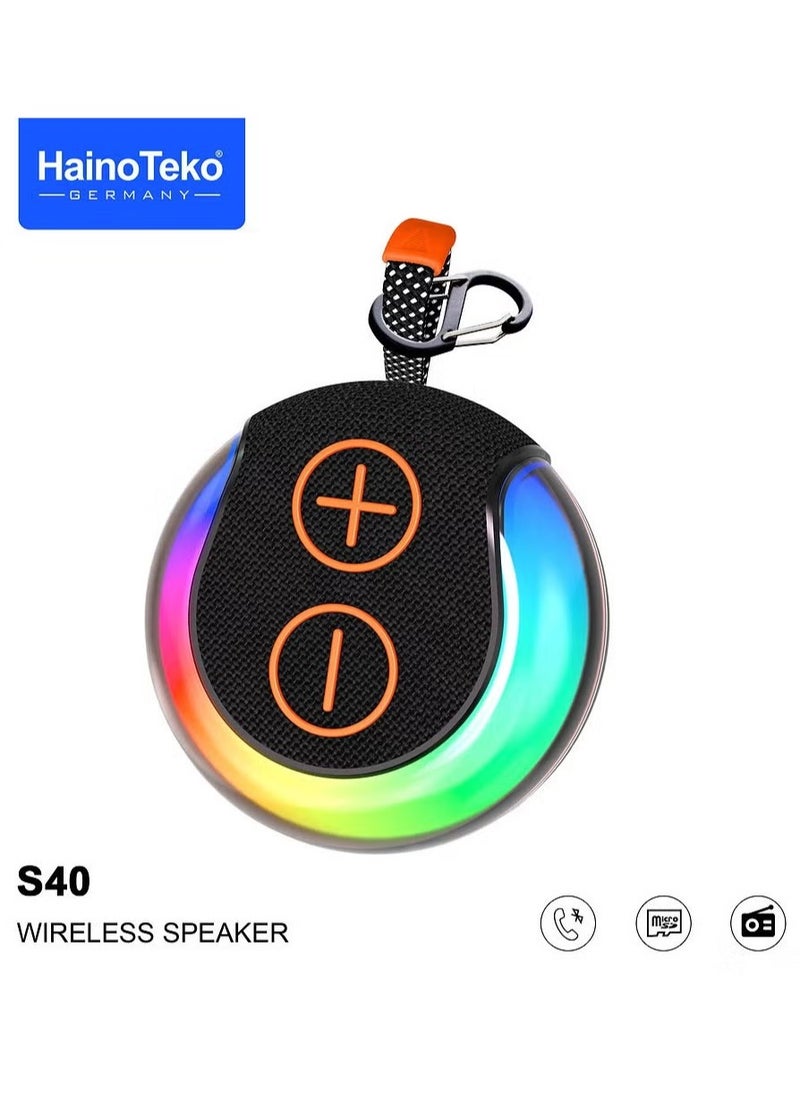 Haino Teko S40 Portable Wireless Bluetooth Speaker with Hi-Fi Sound Quality, Button Control & RGB Lighting – Black  - Image 1