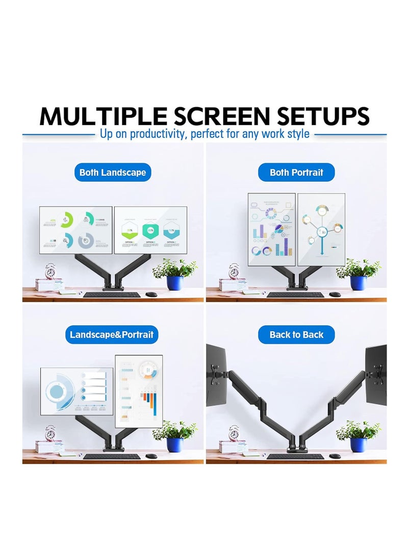 ELTRAZONE Dual Monitor Mount Stand, Adjustable Monitor Stand, Articulating Gas Spring Monitor Arm, Monitor Desk Mount with Clamp and Grommet Base - Fits 13 to 32 Inch Computer MonitorsDual Monitor Mount Stand, Adjustable Monitor Stand, Articulating Gas Spring Monitor Arm, Monitor Desk Mount with Clamp and Grommet Base - Fits 13 to 32 Inch Computer Monitors - Image 2