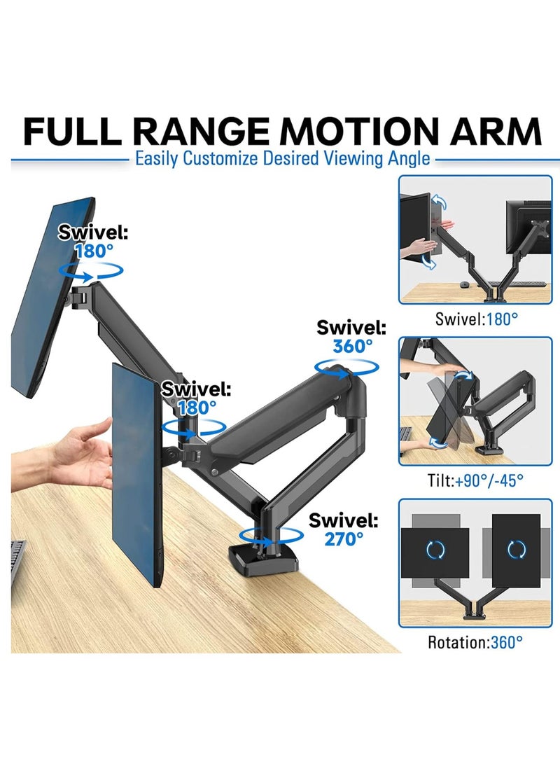 ELTRAZONE Dual Monitor Mount Stand, Adjustable Monitor Stand, Articulating Gas Spring Monitor Arm, Monitor Desk Mount with Clamp and Grommet Base - Fits 13 to 32 Inch Computer MonitorsDual Monitor Mount Stand, Adjustable Monitor Stand, Articulating Gas Spring Monitor Arm, Monitor Desk Mount with Clamp and Grommet Base - Fits 13 to 32 Inch Computer Monitors - Image 3