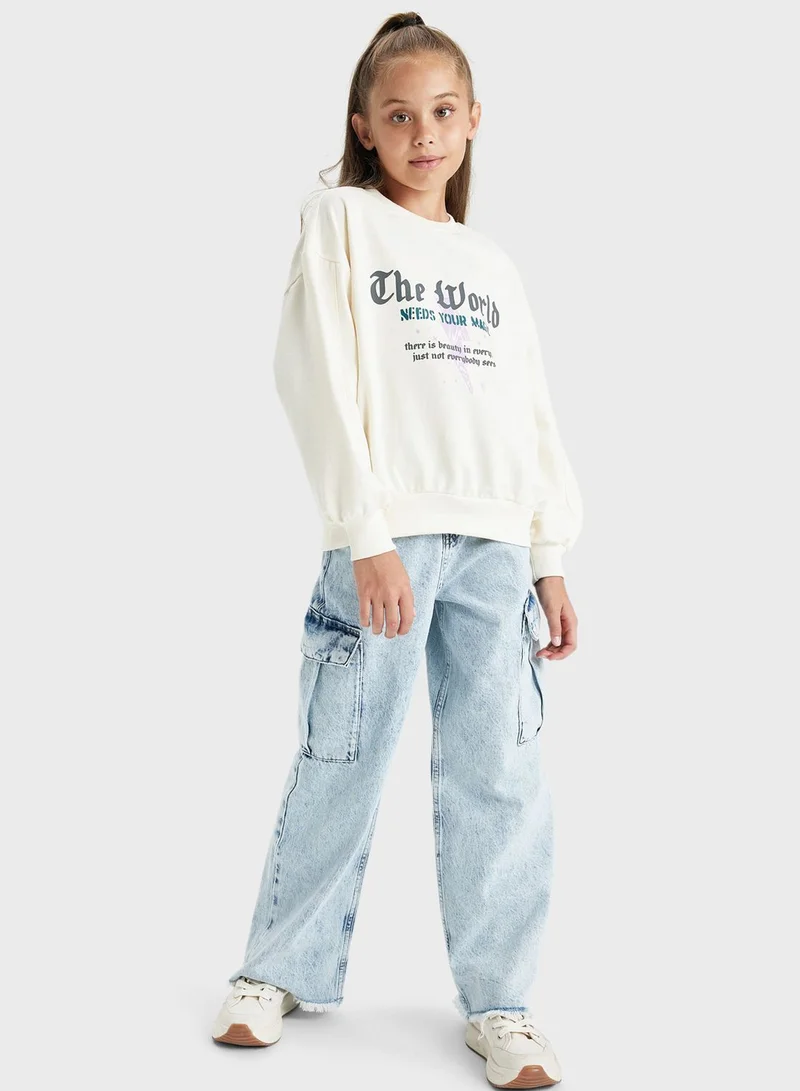 DeFacto Kids Text Print Sweatshirt