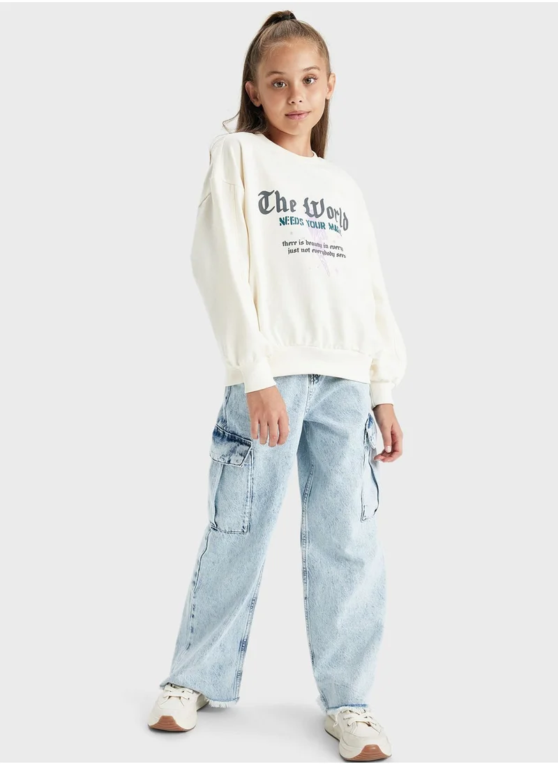 DeFacto Kids Text Print Sweatshirt