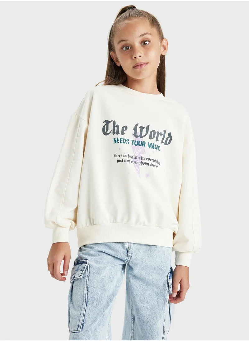 DeFacto Kids Text Print Sweatshirt