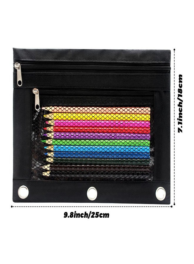 Cinvo Pencil Pouch 3 Ring Binder Pouch Zippered Pencil Case Canvas Pencil Bag with 2 Compartments (Set of 2, Black) - Image 2