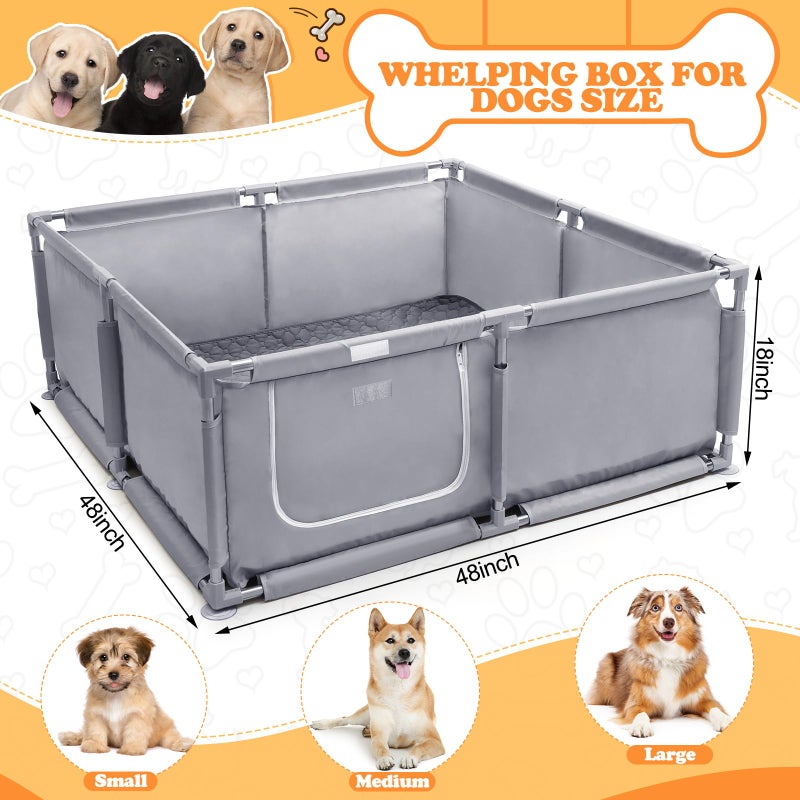 Xnewtwo Whelping Box for Dogs and Puppies 48x48x18 inch Pet Whelping Box with Washable Pee Pad and Collapsible Dog Bowl for Medium Small Dogs - Image 2