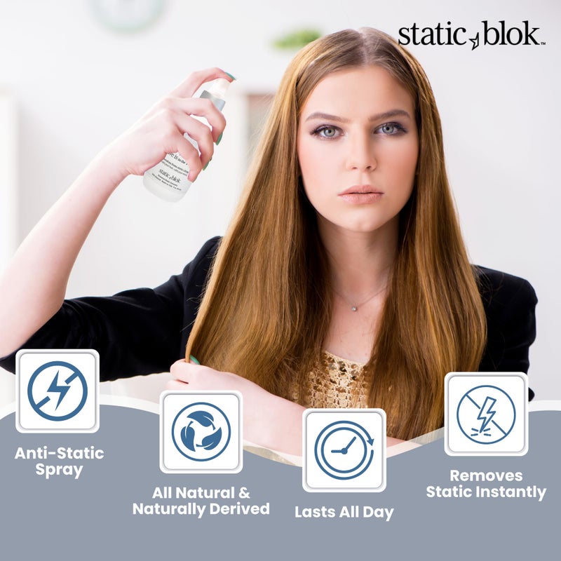 Static Blok Anti-Static Spray for Hair - Instantly Eliminate Static Cling, Shocks, Flyaways- Long-Lasting All-Day Freshness - works on Natural and Synthetic Wigs - 2oz Travel Size - Image 3
