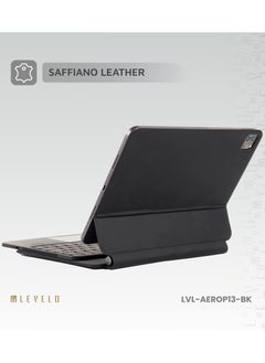 LEVELO iPad Pro 13" 2024 Wireless Keyboard AeroBoard Pro Saffiano Leather Keyboard / Scissor Feet Technology Keys / Scissor Switch / Portable Design / Ambient Glow Layout - Black  - Image 5