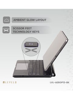 LEVELO iPad Pro 13" 2024 Wireless Keyboard AeroBoard Pro Saffiano Leather Keyboard / Scissor Feet Technology Keys / Scissor Switch / Portable Design / Ambient Glow Layout - Black  - Image 4