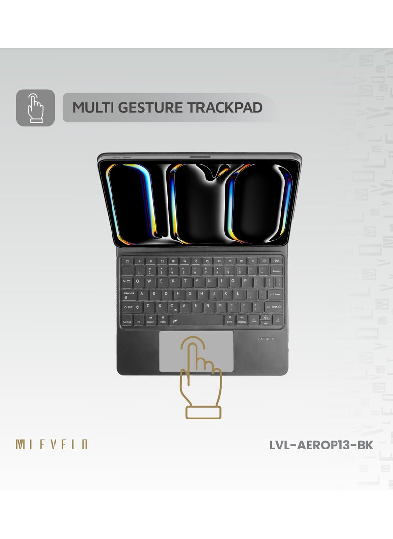 ليفيلو - لوحة مفاتيح آيباد برو 13 بوصة 2024 لاسلكية  AeroBoard Pro الجلد السافيانو / مفاتيح تقنية الأقدام المقصية / مفتاح مقص / تصميم محمول / تخطيط التوهج المحيط - أسود - Image 1