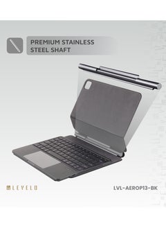 LEVELO iPad Pro 13" 2024 Wireless Keyboard AeroBoard Pro Saffiano Leather Keyboard / Scissor Feet Technology Keys / Scissor Switch / Portable Design / Ambient Glow Layout - Black  - Image 3