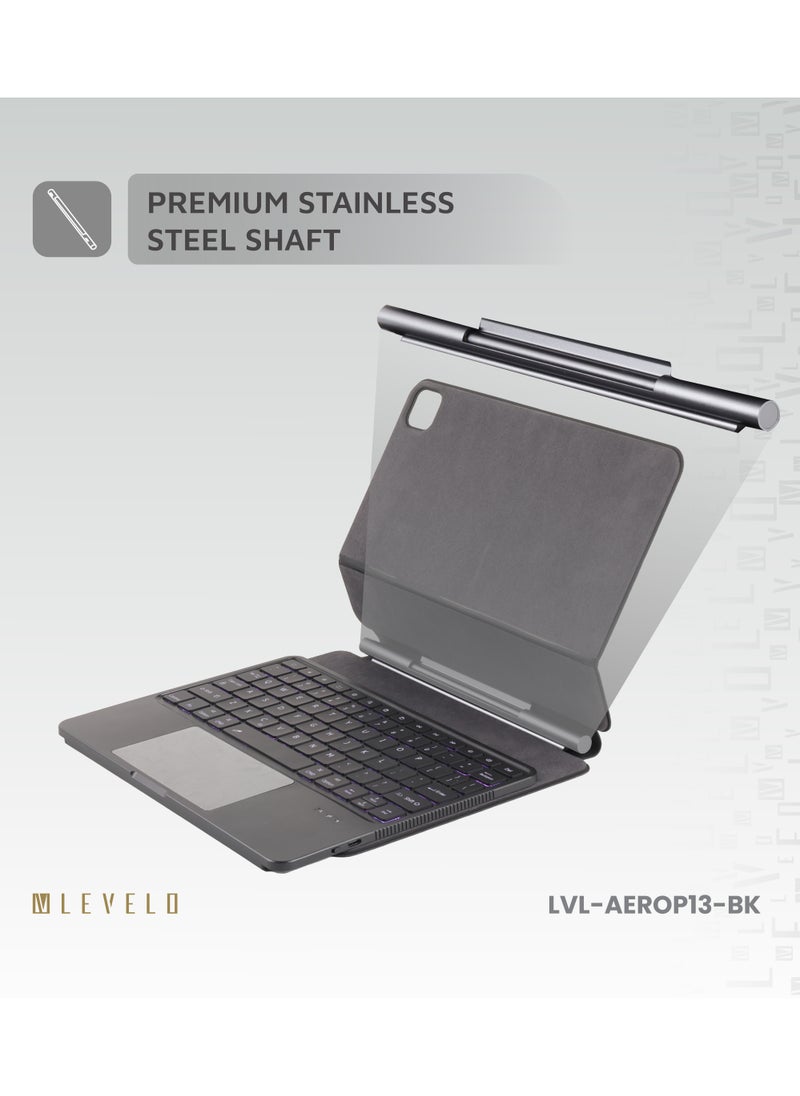 ليفيلو لوحة مفاتيح آيباد برو 13 بوصة 2024 لاسلكية  AeroBoard Pro الجلد السافيانو / مفاتيح تقنية الأقدام المقصية / مفتاح مقص / تصميم محمول / تخطيط التوهج المحيط - أسود  - Image 3