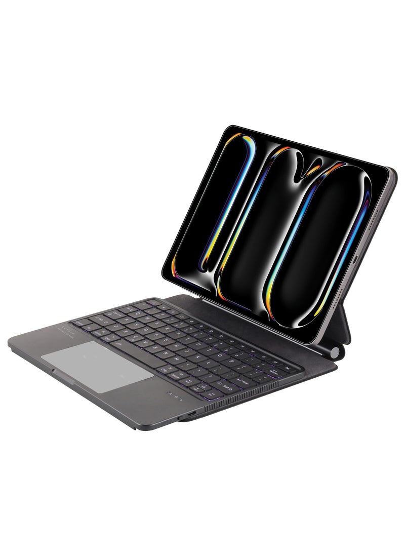 ليفيلو لوحة مفاتيح آيباد برو 13 بوصة 2024 لاسلكية  AeroBoard Pro الجلد السافيانو / مفاتيح تقنية الأقدام المقصية / مفتاح مقص / تصميم محمول / تخطيط التوهج المحيط - أسود  - Image 1