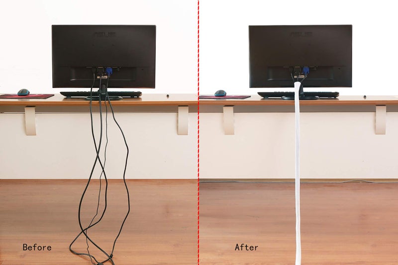 Alex Tech 10ft - 3/4 inch Cord Protector Wire Loom Tubing Cable Sleeve Split Sleeving for USB Cable Power Cord Audio Video Cable - Protect Cat from Chewing Cords - White - Image 4