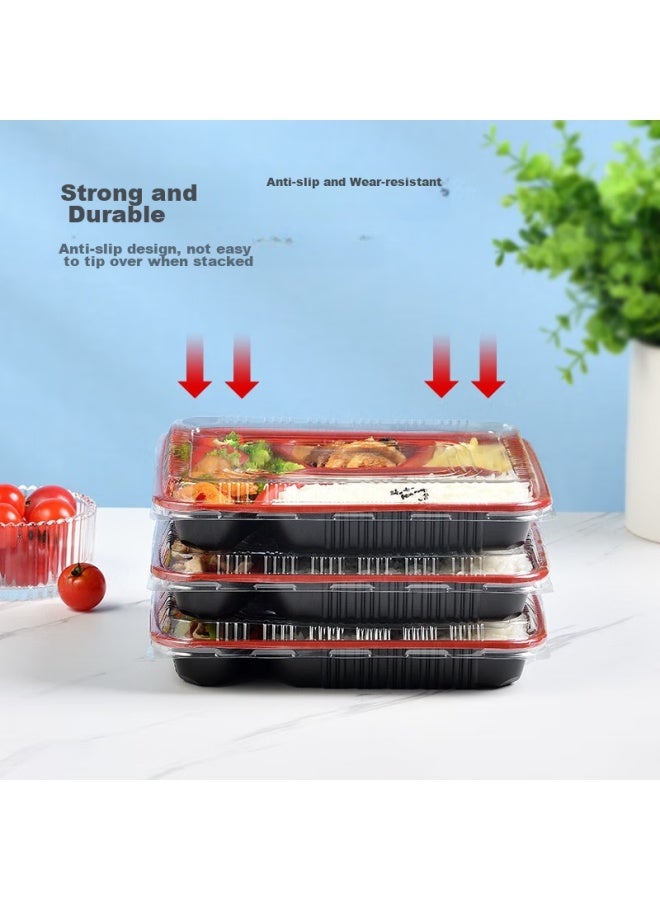 Temeiju Disposable Food Containers, Five Compartments, Thickened With Lids, Takeout Boxes, Black And Red, 100 Sets, 1000 Model, Microwave Safe - Image 5