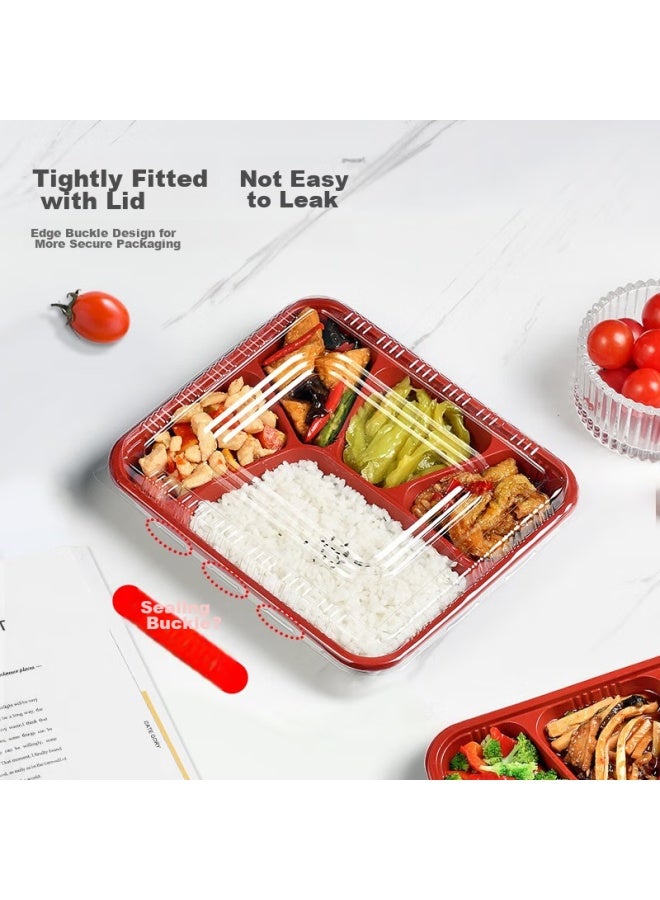 Temeiju Disposable Food Containers, Five Compartments, Thickened With Lids, Takeout Boxes, Black And Red, 100 Sets, 1000 Model, Microwave Safe - Image 4